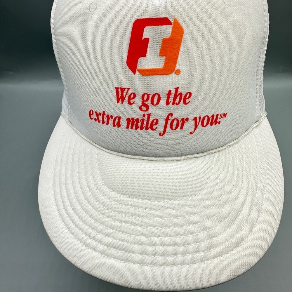 Vintage “We Go the Extra Mile for You” White Trucker Hat Mesh Snapback One Size